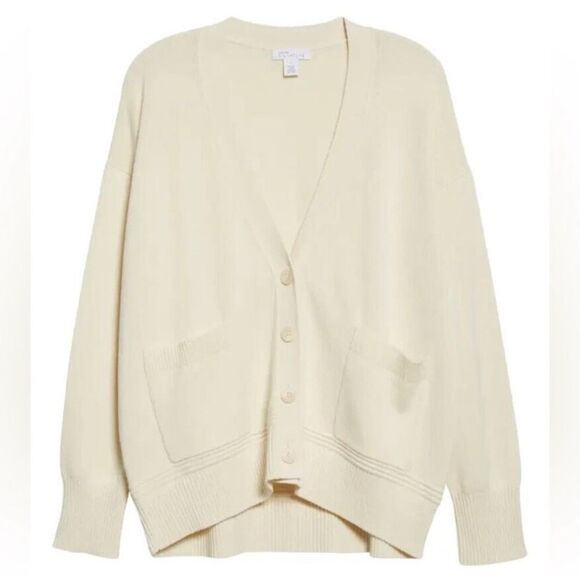 NWT Nordstrom Signature Cotton Cashmere Relaxed Fit Cardigan Ivory size Large - Picture 1 of 9